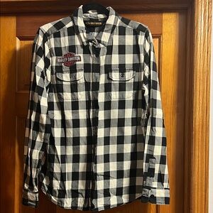 Harley-Davidson Women’s Checkered Black and White Flannel Shirt